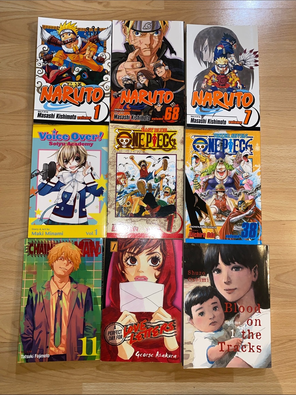 Assorted Manga Lot  9 Books — Naruto, One Piece, Voice Over!, Chain, Love Letter